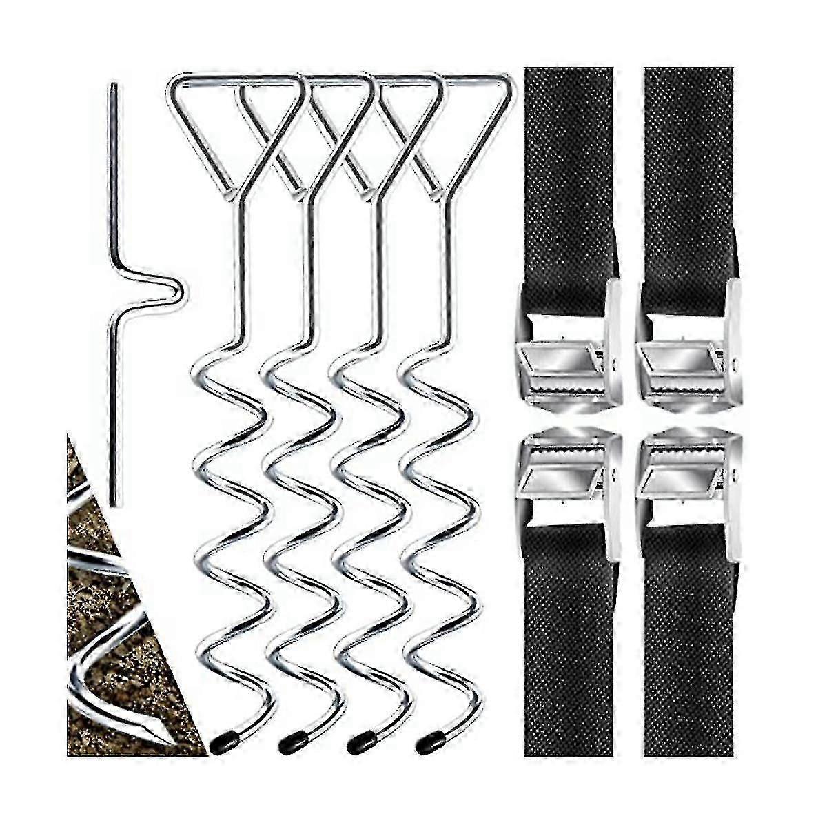 4 Ground Anchors,9-piece Set,attachment For Trampoline,of 1 Cm Diameter Steel For Screwing,4 Straps