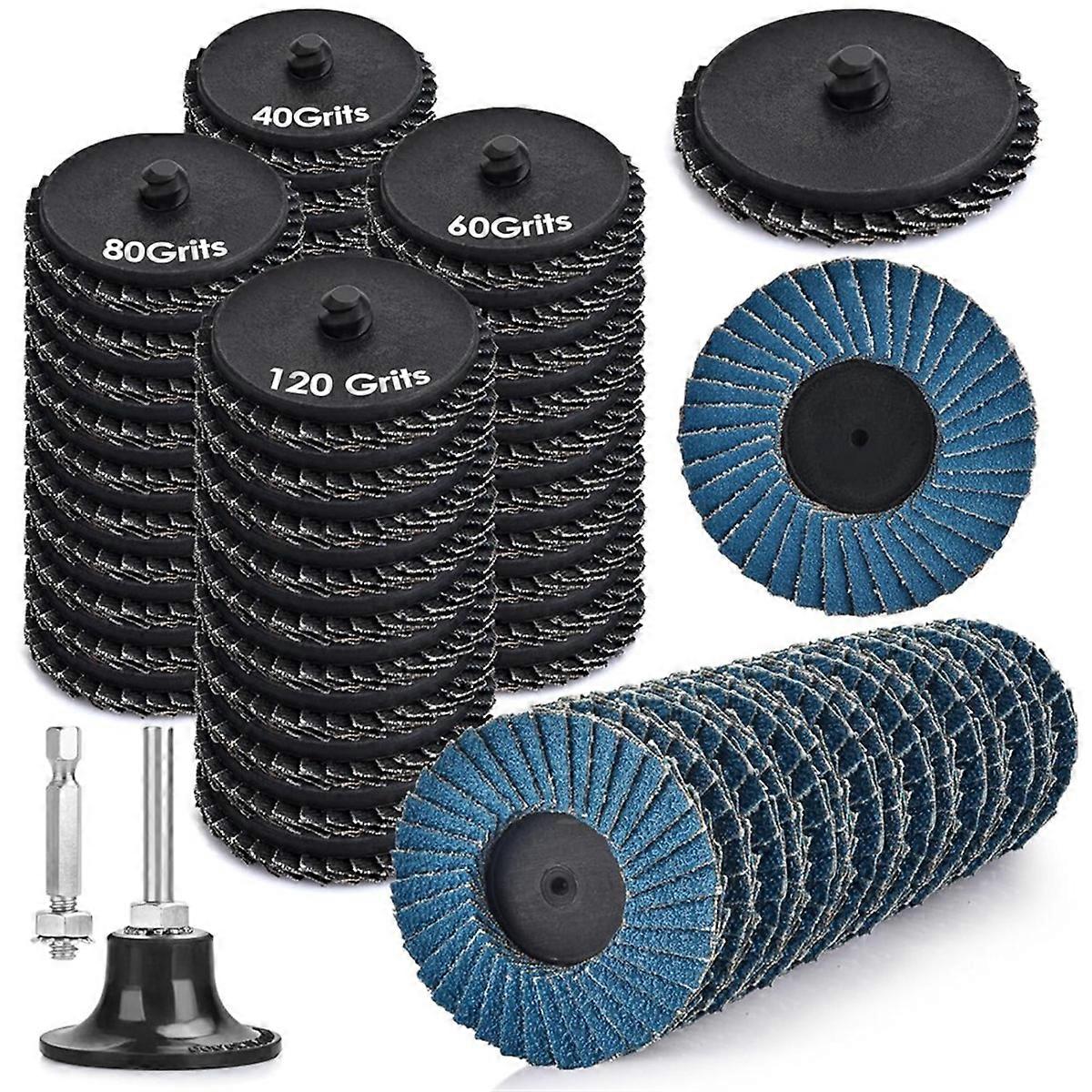 2 Inch Flap Disc, 72 PCS Die Grinder Sanding Disc with 1/4 Inch Holder, 40 60 80 120 Grit Assorted G