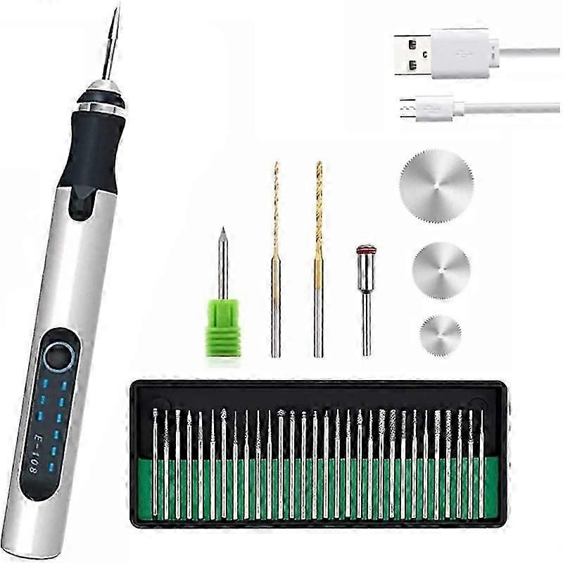 USB Customizer Professional Engraving Pen 30 Bits, Rechargeable Engraving Pen Cordless, Engraver Too