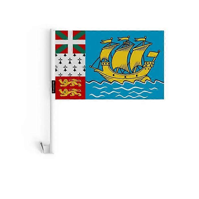 Saint Pierre and Miquelon Car Flag – 14 x 21 cm – Polyester Fabric – Window Attachment – 10 pieces