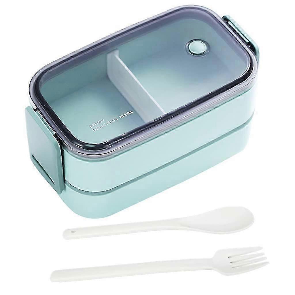 Double Stackable Bento Box Container, Bento Box with Spoon and Fork, Leak-Proof 2 Layers Lunch Boxes,Micro-Wave Dishwasher Freezer Safe,green