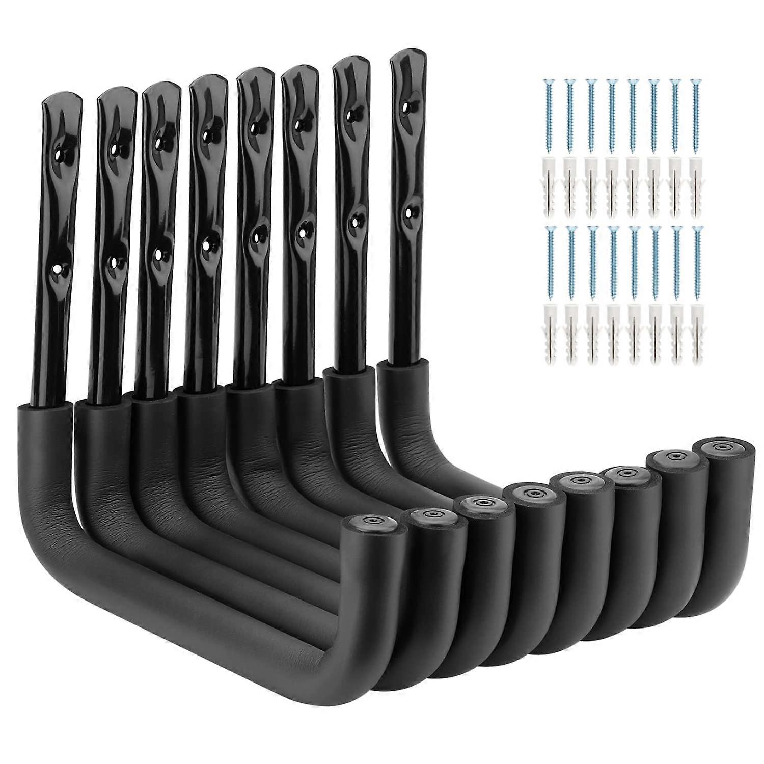 25 cm Heavy-Duty Wall-Mounted Ladder Hooks - Pack of 8 Black Garage Storage Solutions for Secure Load Holding