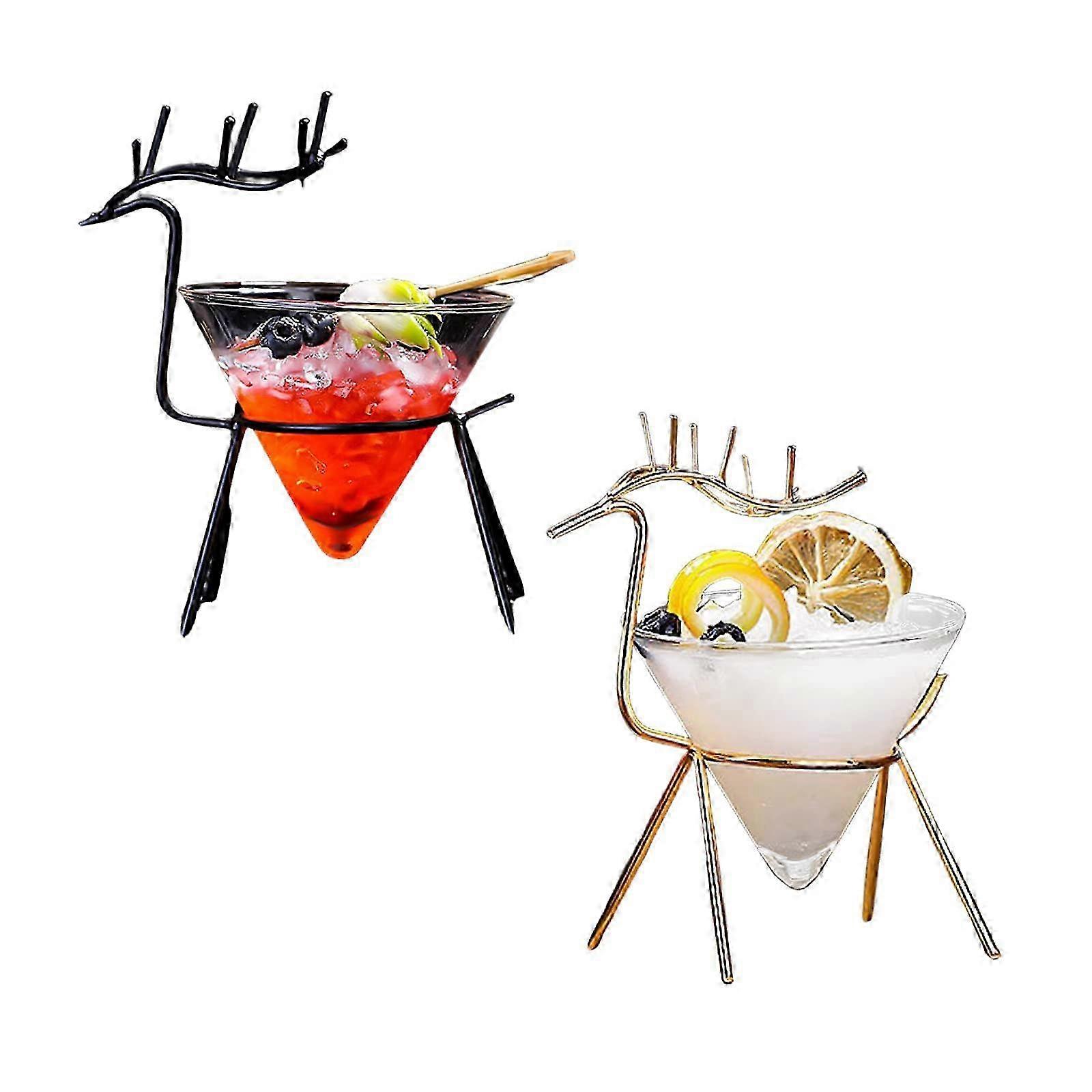ステムレスマティーニグラス2個セットと鹿ホルダー - カクテル用のクリエイティブバードリンクウェア
