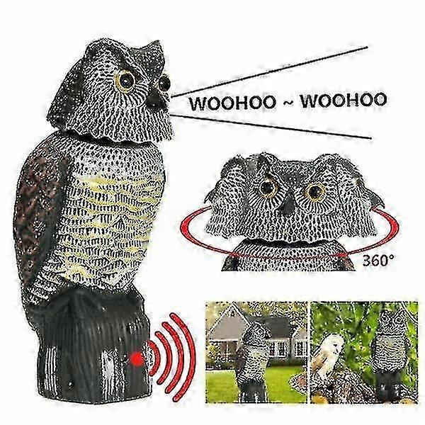 Realistic Owl Decoy Rotating Head Bird Pigeon Crow Scarer Scarecrow