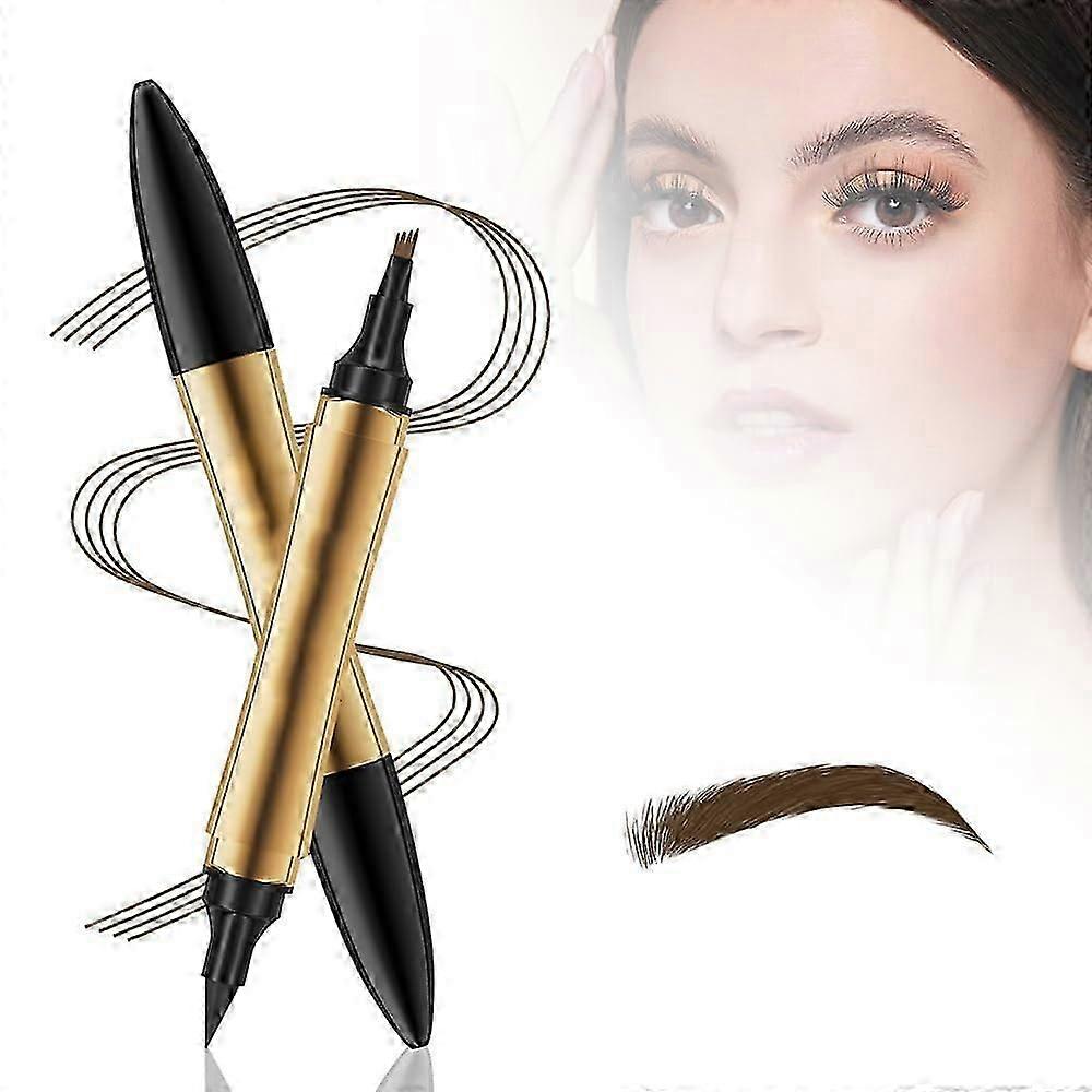 2 in 1 Magic Eyebrow Pencil, 3D Microblading Eyebrow Tattoo Pencil 4 Fork Tip with Eyeliner, Double Head Microblading Eyebrow Pencil