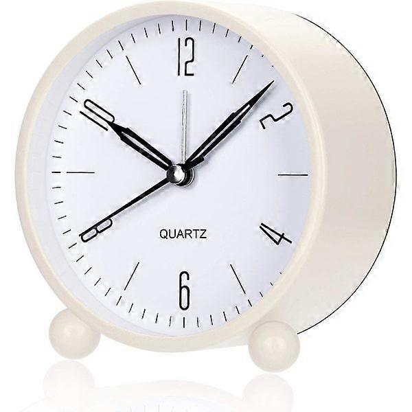 Alarm Clock, Tick-Free Analog Alarm Clock with Warm Night Light, Bedside Alarm Clock Silent Clock Battery Powered, Simple Stylish Design