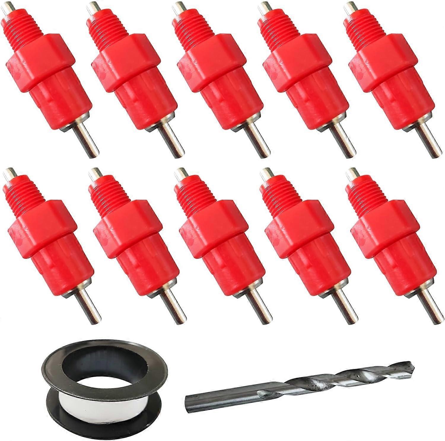 Chicken Watering Nipples 10-Piece Set, Automatic Poultry Drinker Nipples, Easy Install, Red