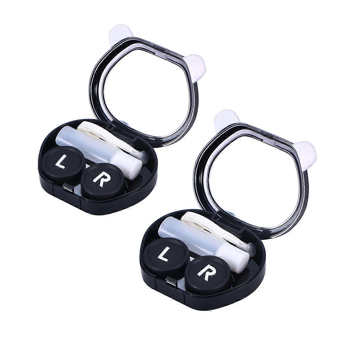 Cute Design Panda Lens Box Travel Kit Portable For Travelling Square Shape 2Pack