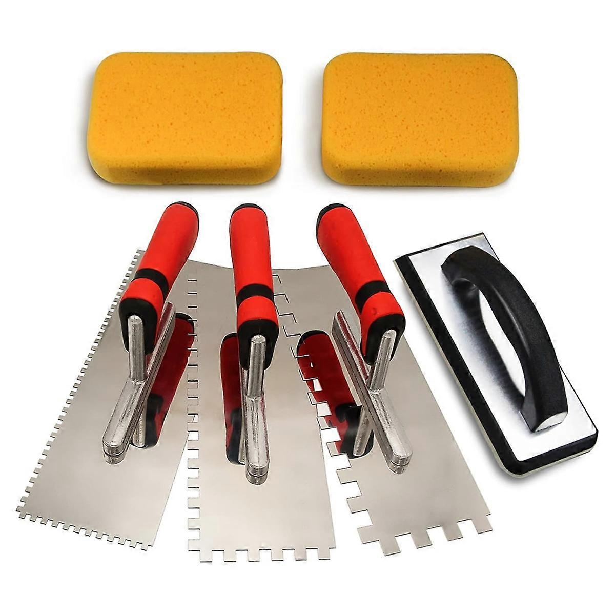 6pcs Tile Tools,Stainless Steel Square Notched Trowel Set,Grout Float and Grout Sponge for Tiling I