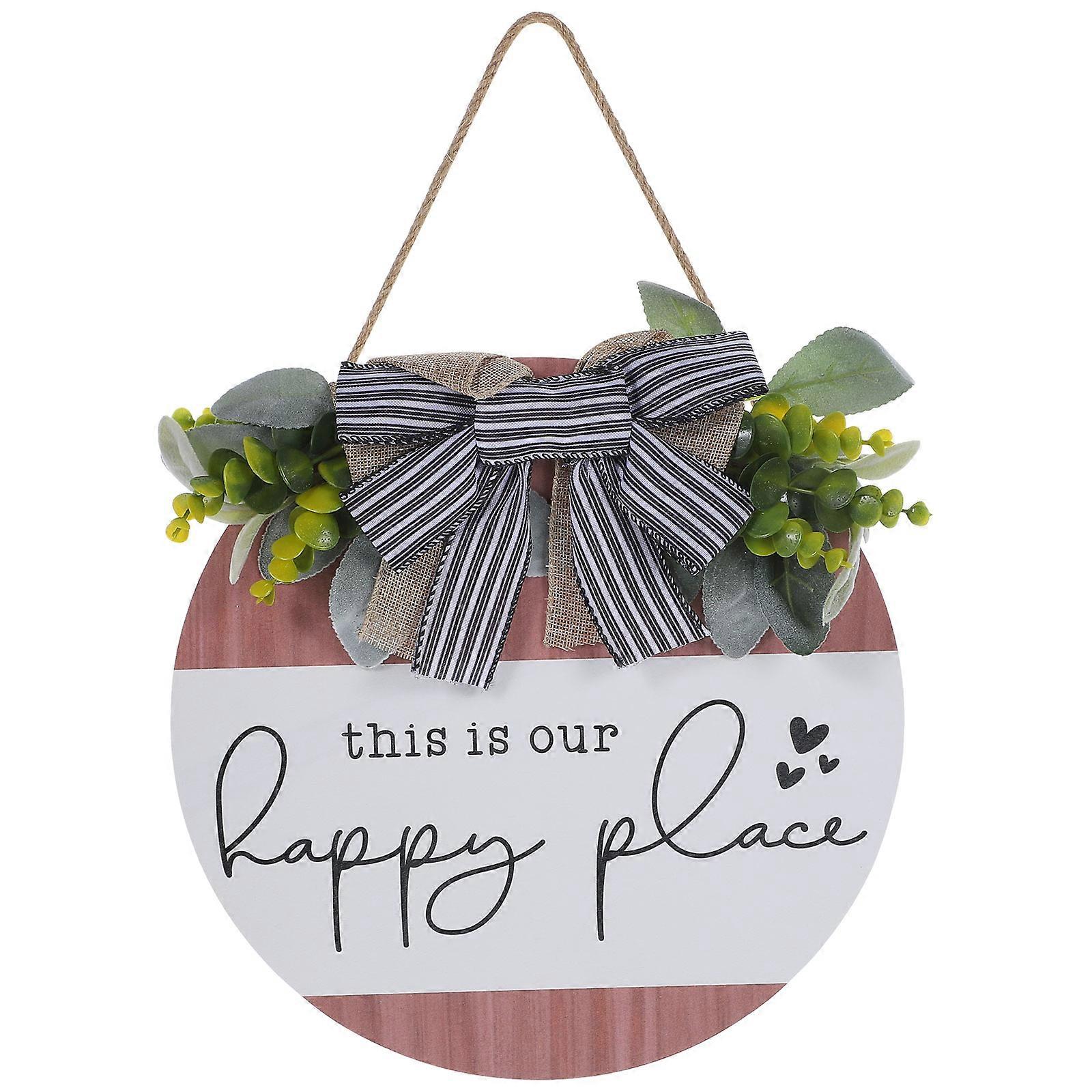 Wooden Round Welcome Sign with Bow, Charming Front Door Hanging Ornament for Farmhouse, Home, Shop, Bar and Restaurant Decoration