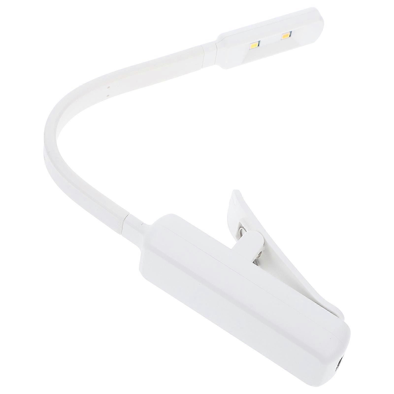 Clip-on Book Reading Light Plastic White with Adjustable Brightness for Reading