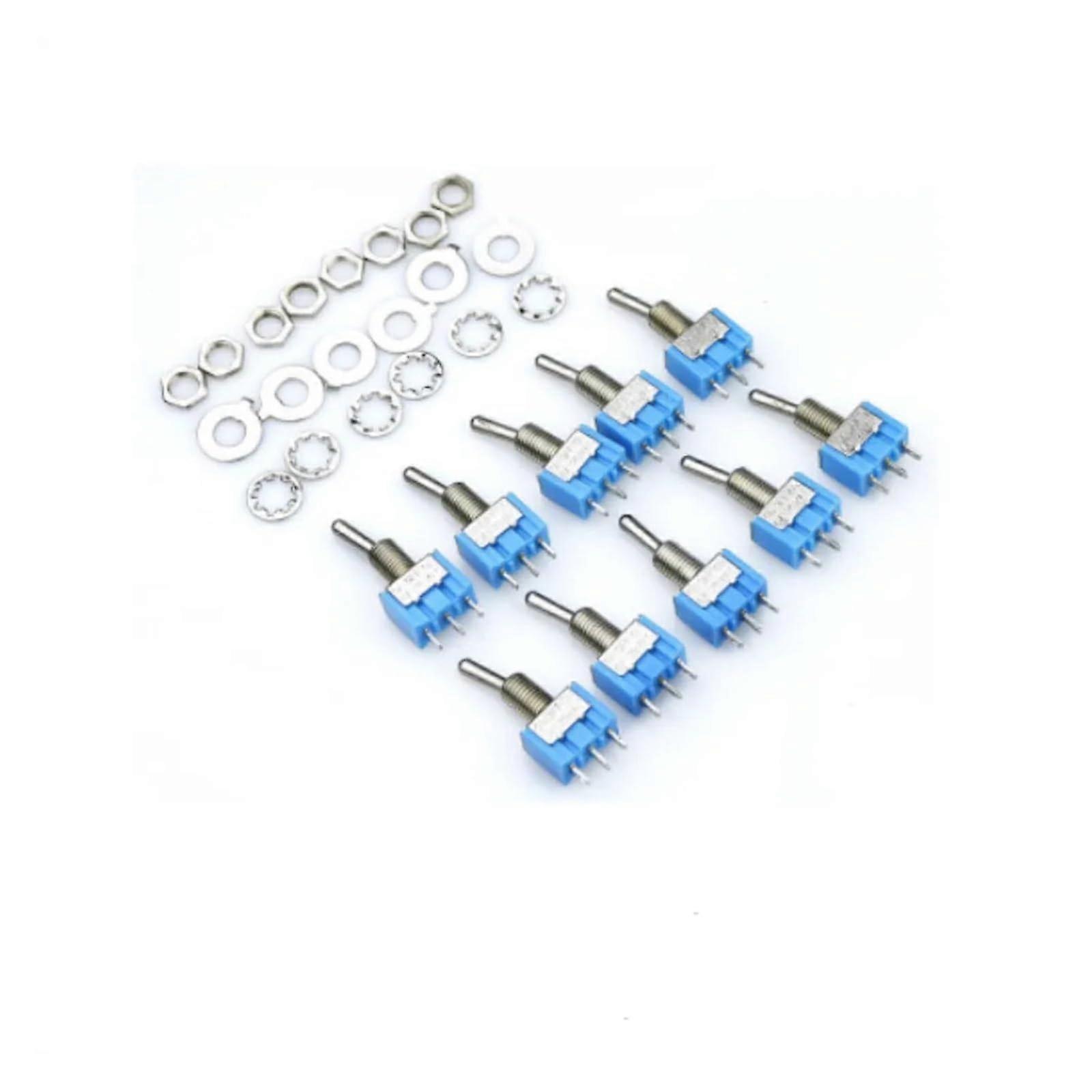 SPDT ON/ON Toggle Switch 10Pcs MTS-102 125V 6A Latching 3 Pins Blue 2 Position for Electrical Projects