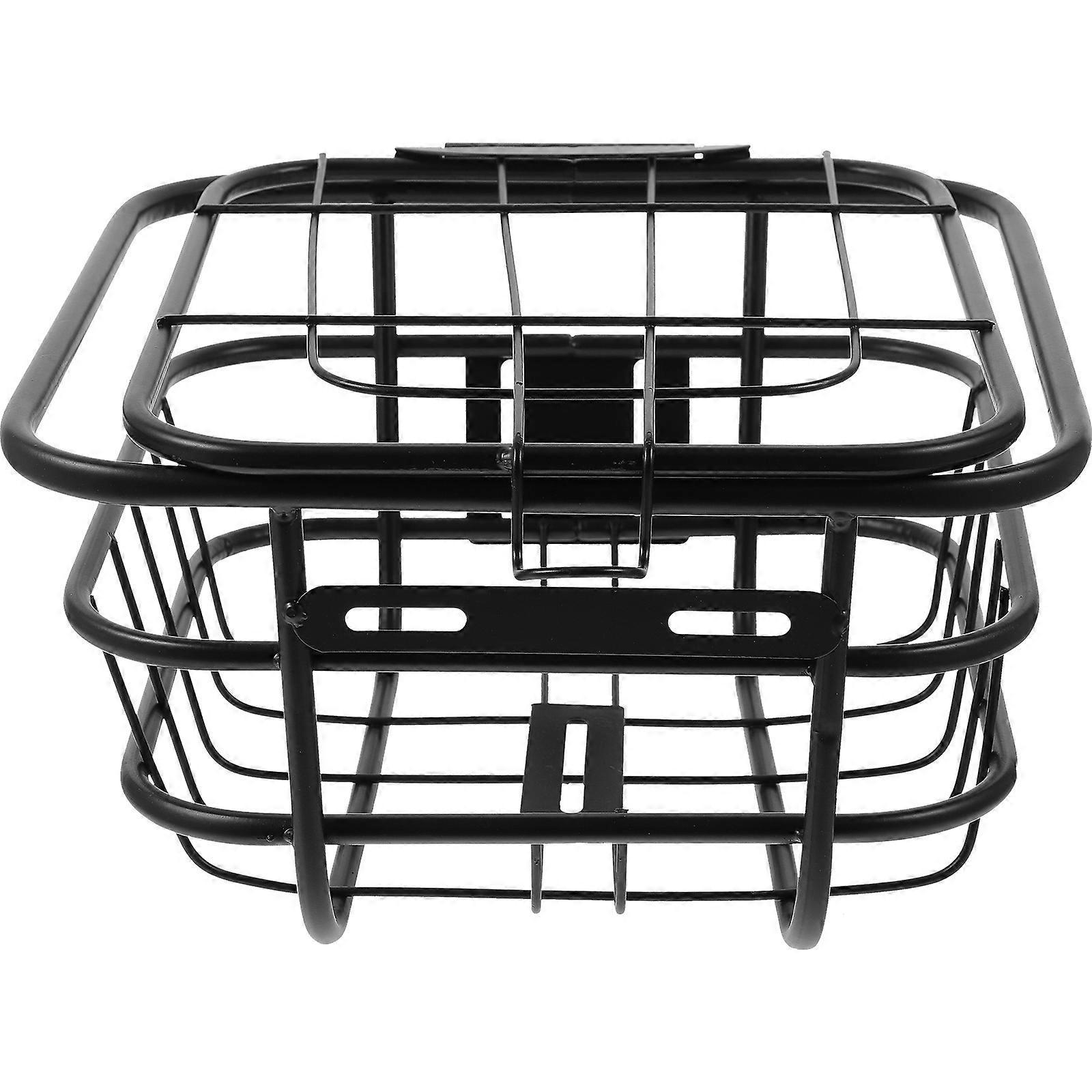 Front Bike Basket with Lid – Durable Black Iron Storage Rack for Bicycle Accessories and Holders