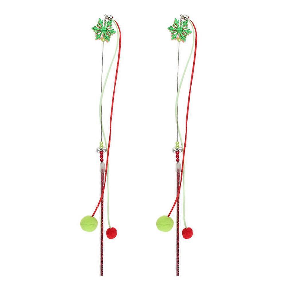 2Pcs Cat Teaser Sticks with Steel Wire and Assorted Color Balls for Playing and Exercise