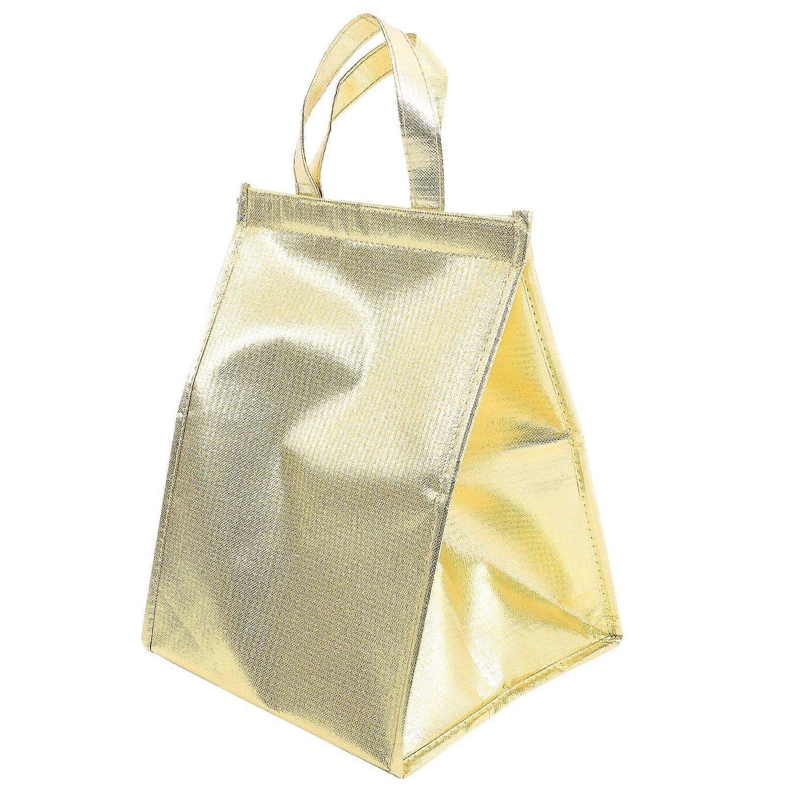 1pc Reusable Tote Bag Insulated Bag Tote Bag Handheld Cooler Bag for Cake Ice Cream Storage (Champagne Gold, 6inch, with Ice Bag)