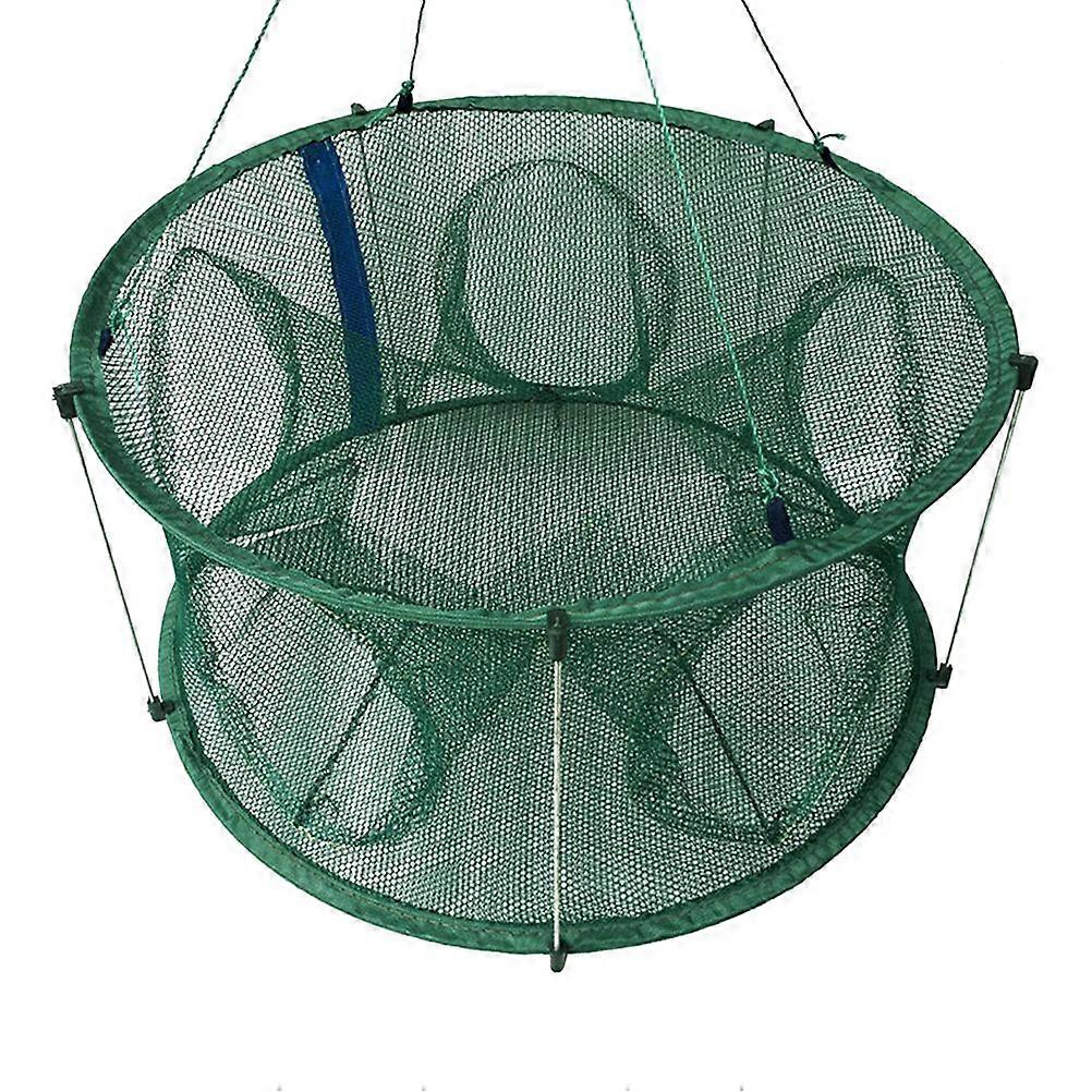 Automatic Foldable Mesh Net Portable Fishing Landing Net Shrimp Cage Fishing Tool(Green Light Struts 5 Holes 50CM)