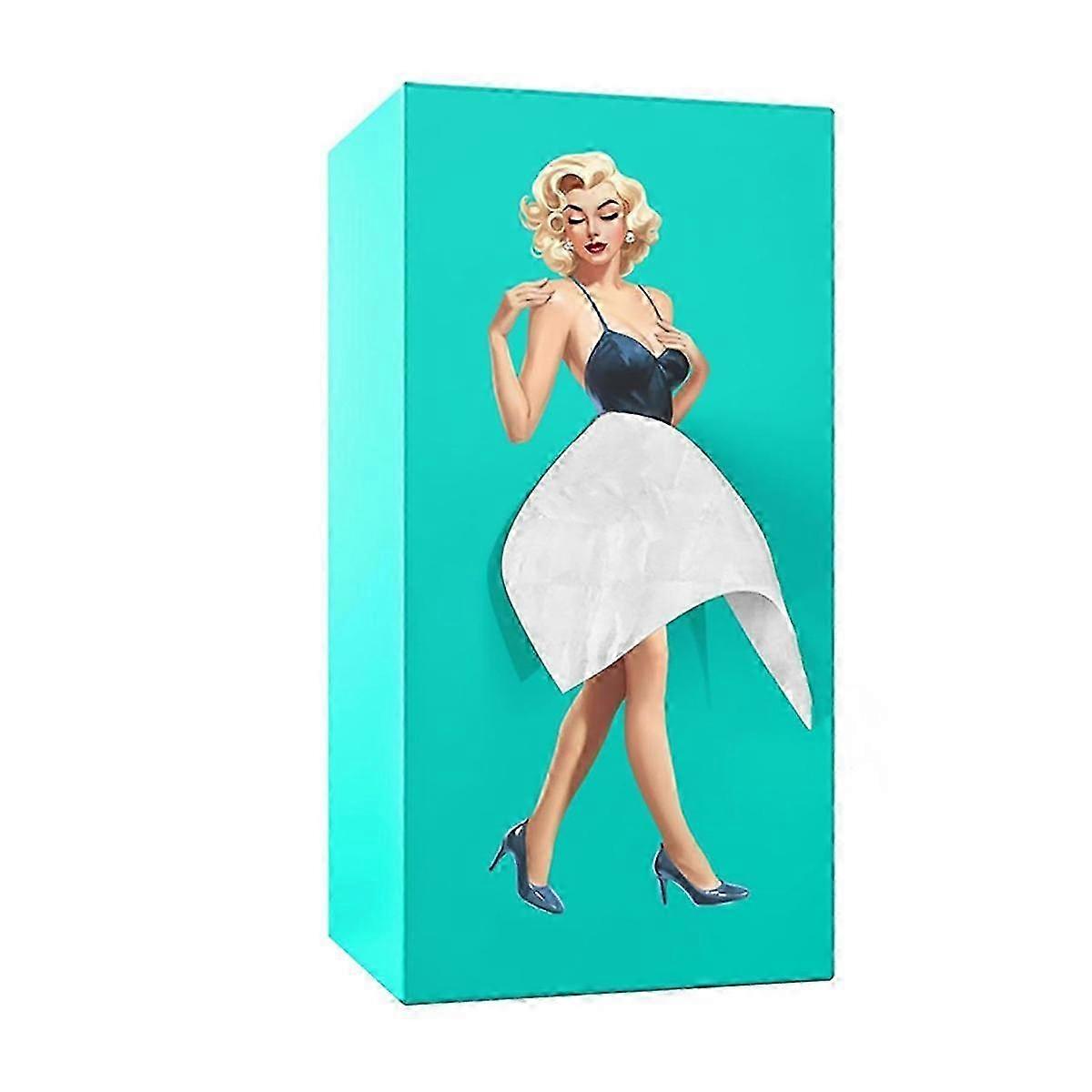 tegneserie jente vev boks, flygende skjørt skrivebord dekorasjon serviettholder, langt skjørt vev boks (blå)