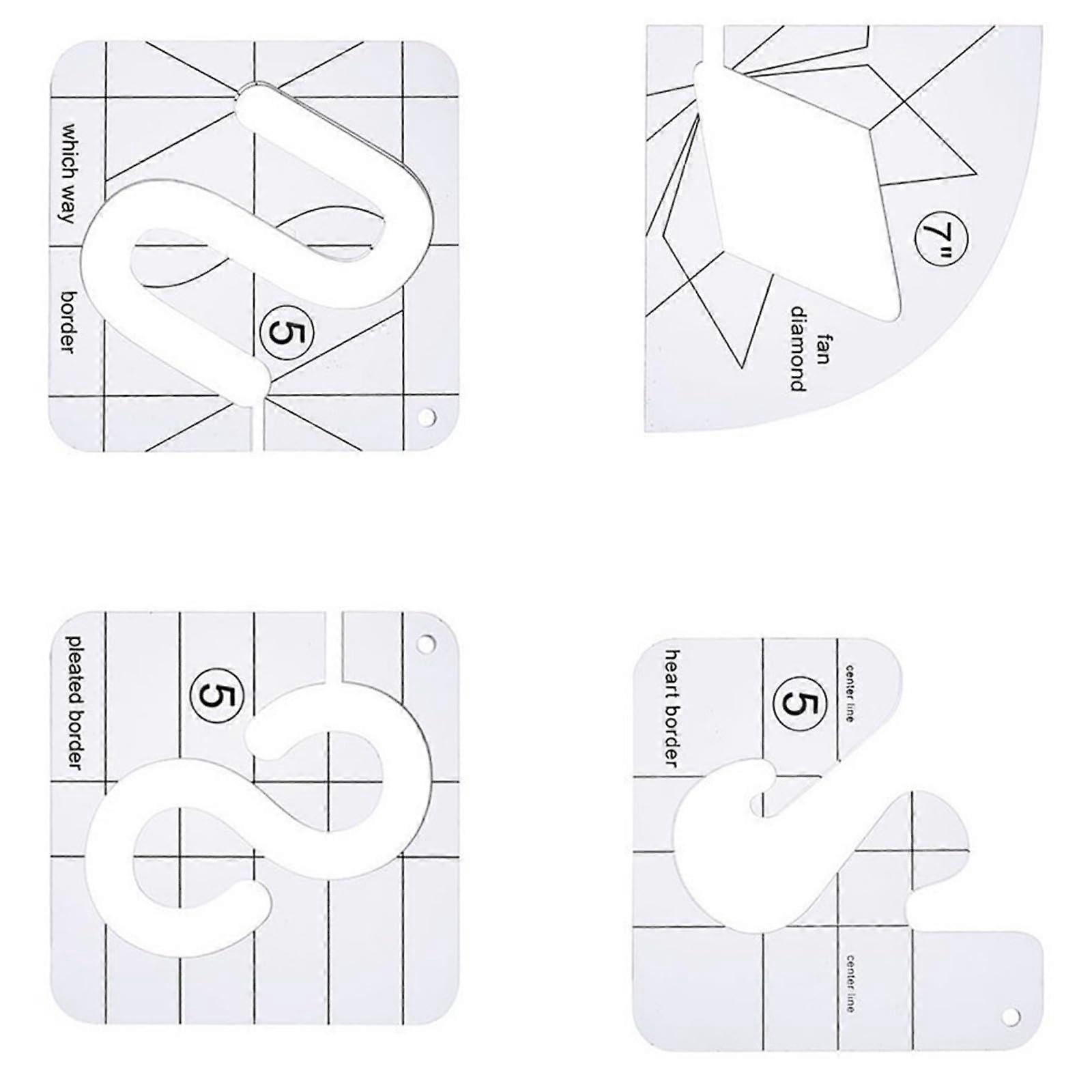 Freemotion Quilting Templates Transparent Acrylic Quilt Ruler Set For Sewing Machine Patchwork 4-Piece