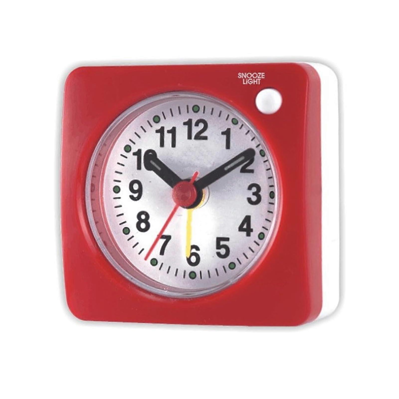 Travel alarm clock with and snooze function, desk clock for business trips, vacations, for heavy sleepers, red.