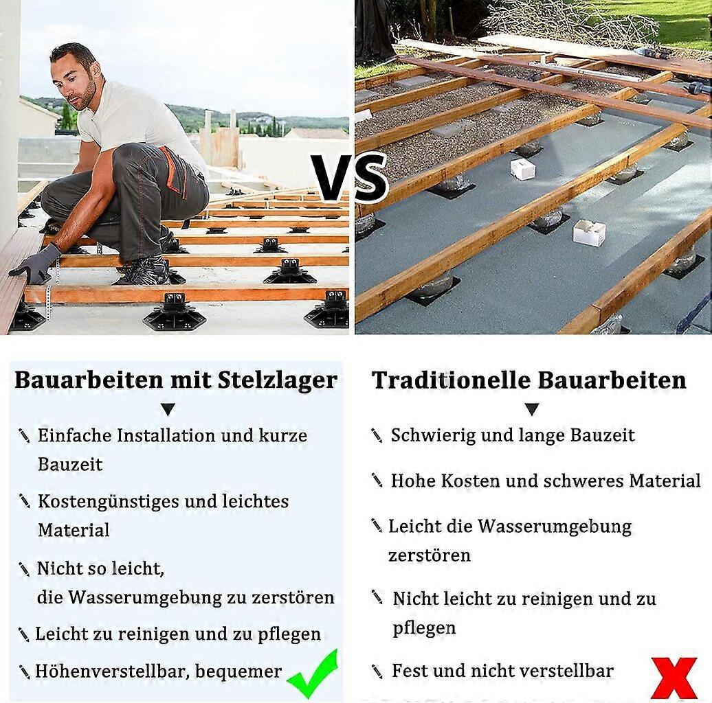 10-Piece Adjustable Patio Mat Set for Decking, Height Adjustable 30-60mm