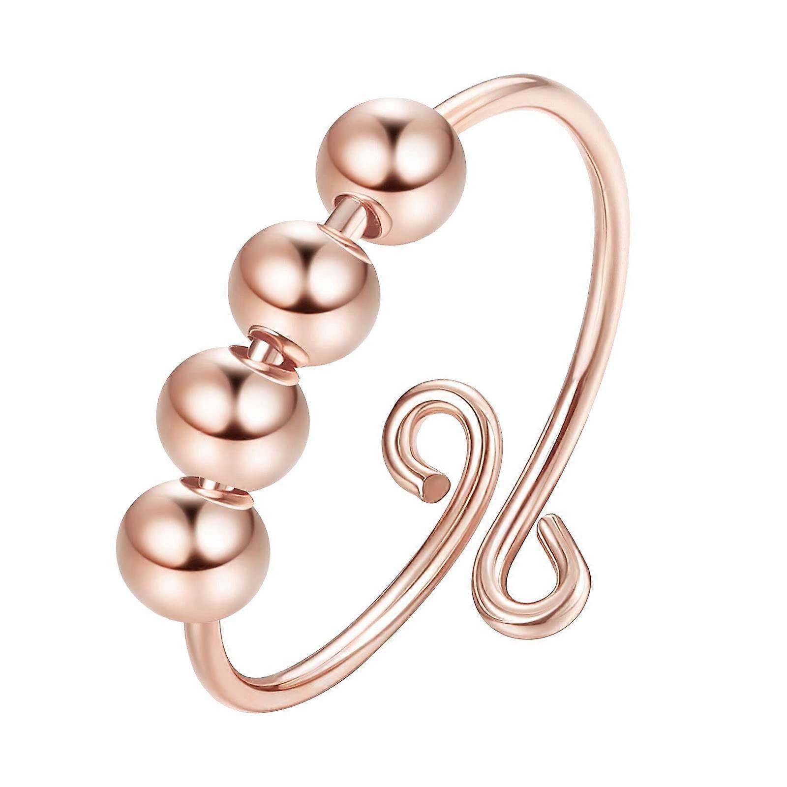 Fidget Spinner Ring for Relieving Stress Anxiety Adjustable Stainless Steel Stackable Rings Red / Gold