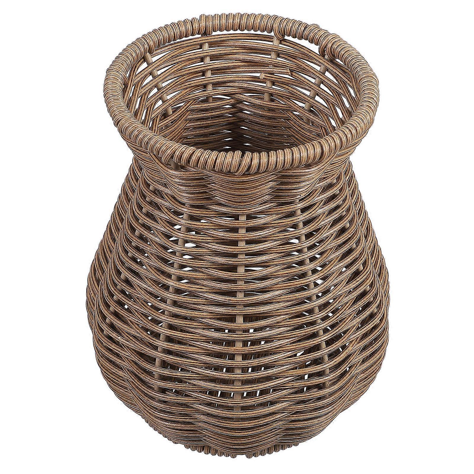 Rustic Imitation Rattan Handwoven Vase for Home Decor – Farmhouse Style Dried Flower Container for Living Room, Bookshelf or Tabletop Display