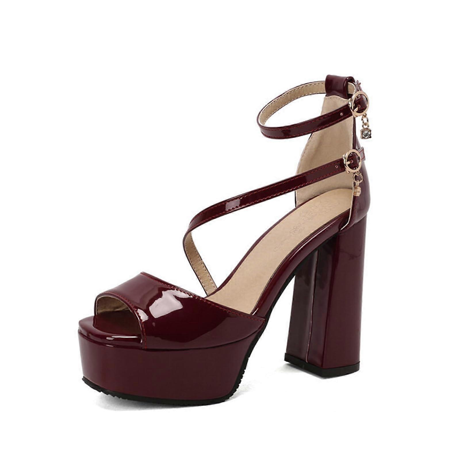 12.5 cm / 4.92 inches Fish Mouth Sandals Platform Heels Buckle Night Club Party Prom Sandals 43 EU Red