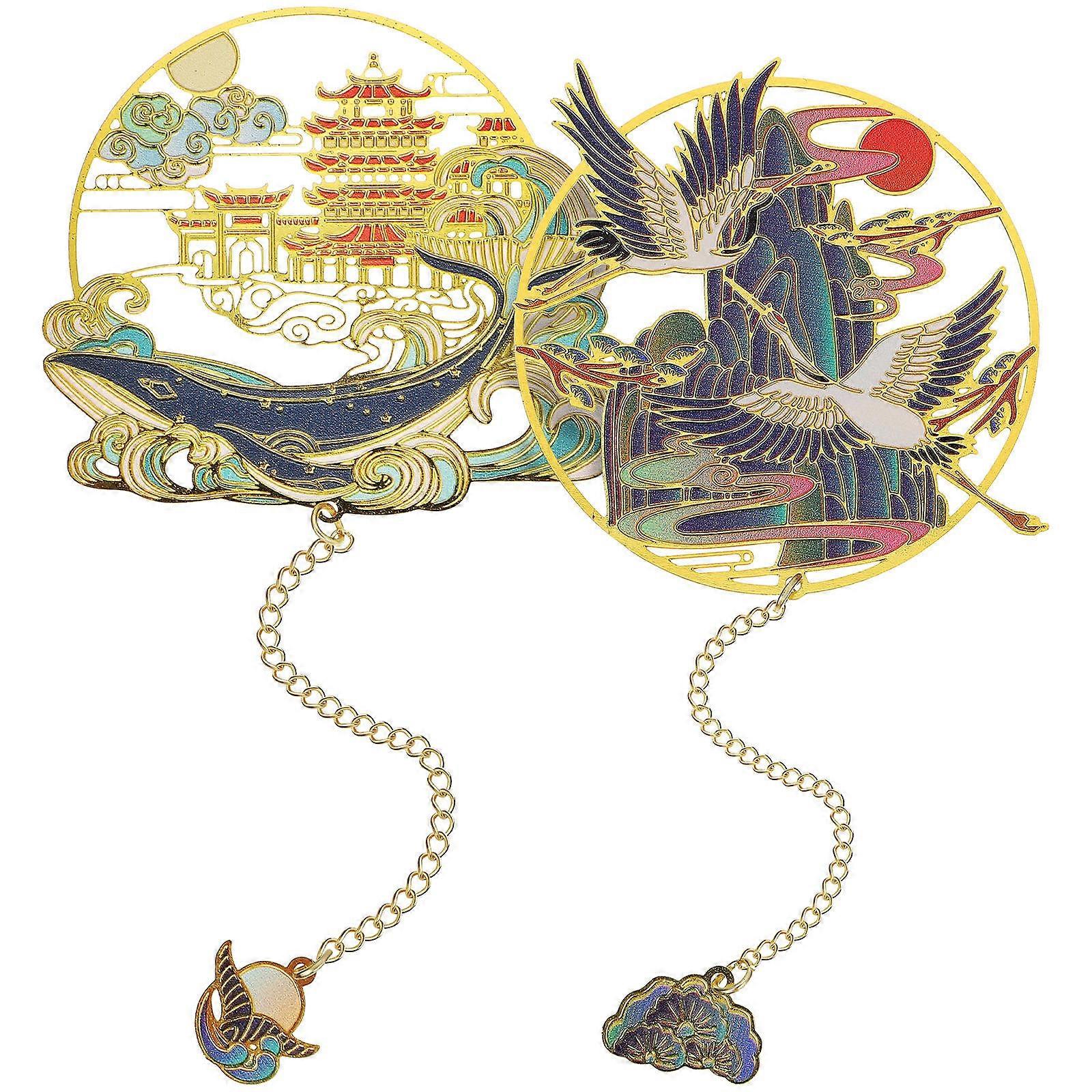 2 Pcs Vintage Chinese Style Bookmarks with Unique Artistic Designs, Page Markers for Students and Book Lovers