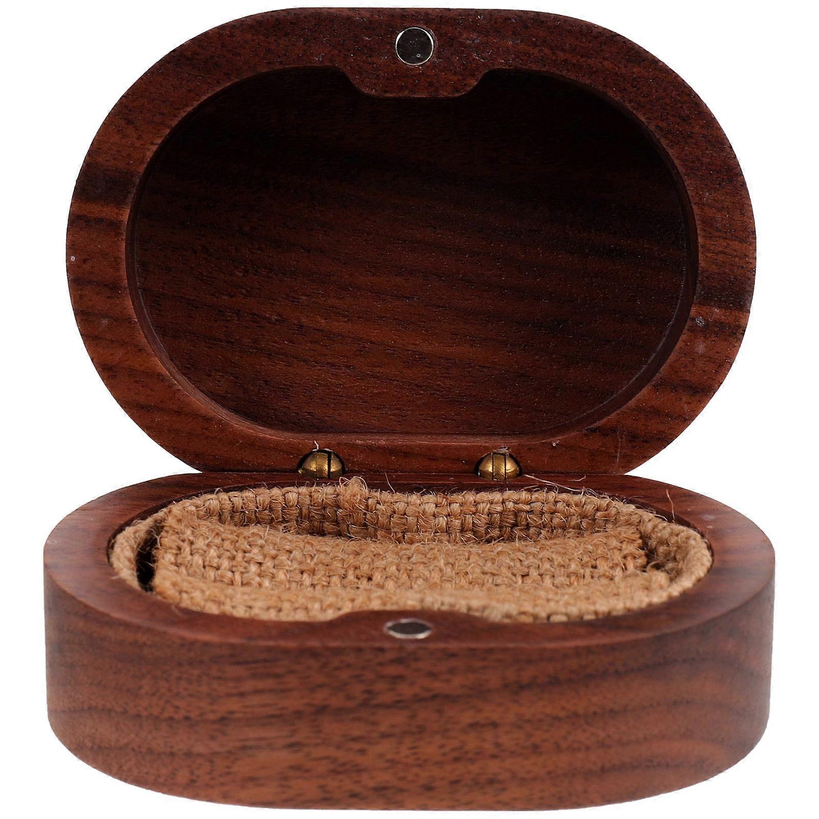Solid Wood Ring Box For Wedding Ceremony Rustic Style Burlap Material Jewelry Storage For Engagement Parties 1Pack