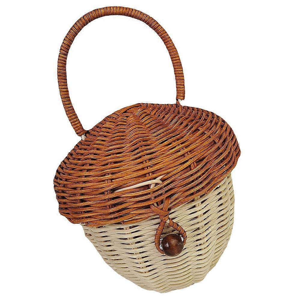 Cute Acorn Shaped Rattan Handheld Storage Basket with Handle for Decoration, Picnics, and Flower Arrangements