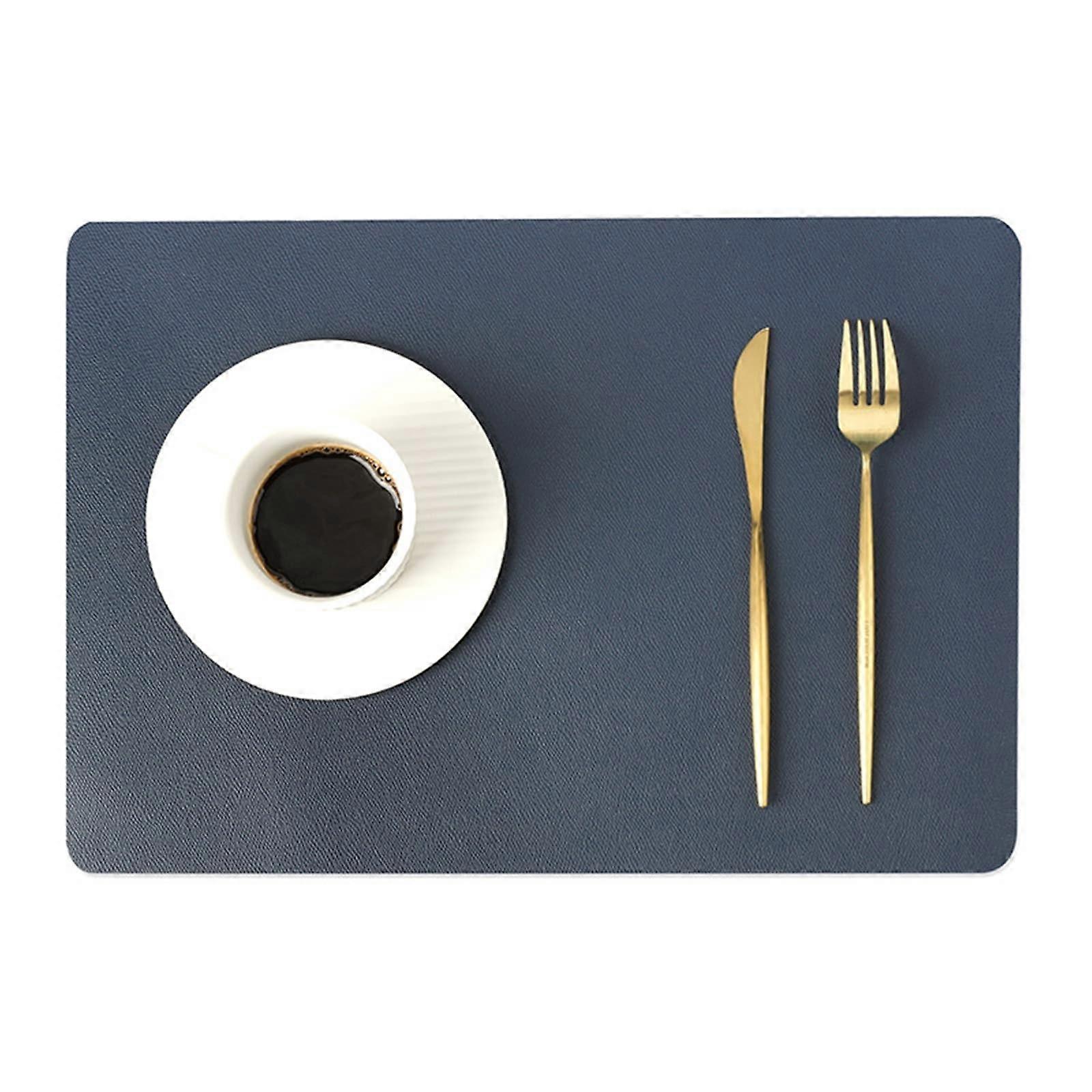 2er Set Abwaschbare Tischsets 30x43CM Quadratisch Dunkel Blau Hitzebeständig PVC PET Einfarbig Leder für Zuhause und Restaurant