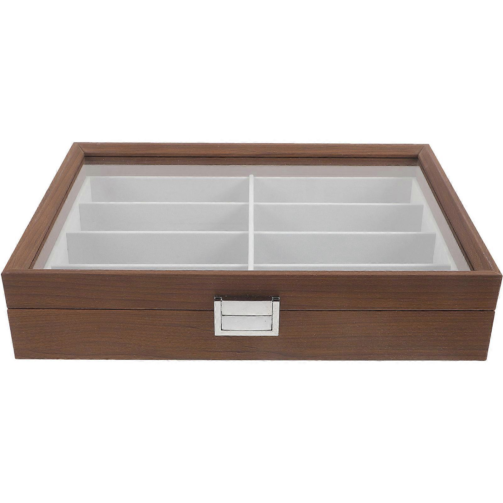 Wooden Eyeglass Box with 8 Slots for Sunglasses Storage and Display Organzier in Light Brown