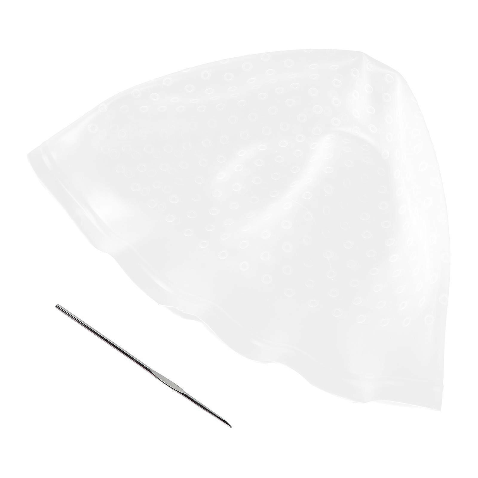 Reusable Silicone Hair Highlighting Cap with Metal Hook for Comfortable Dyeing at Home White