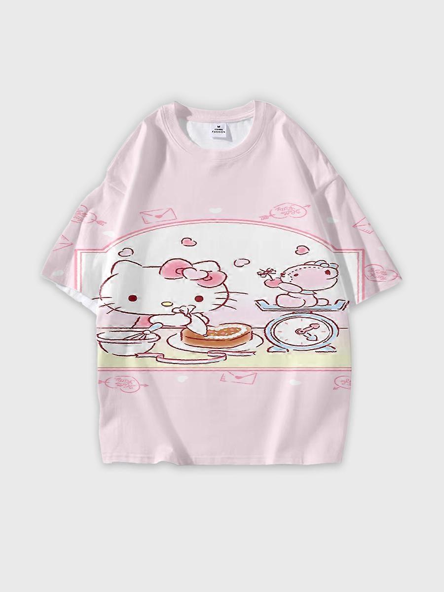 T-shirt girocollo Cartoon Pattern manica corta sciolta M126