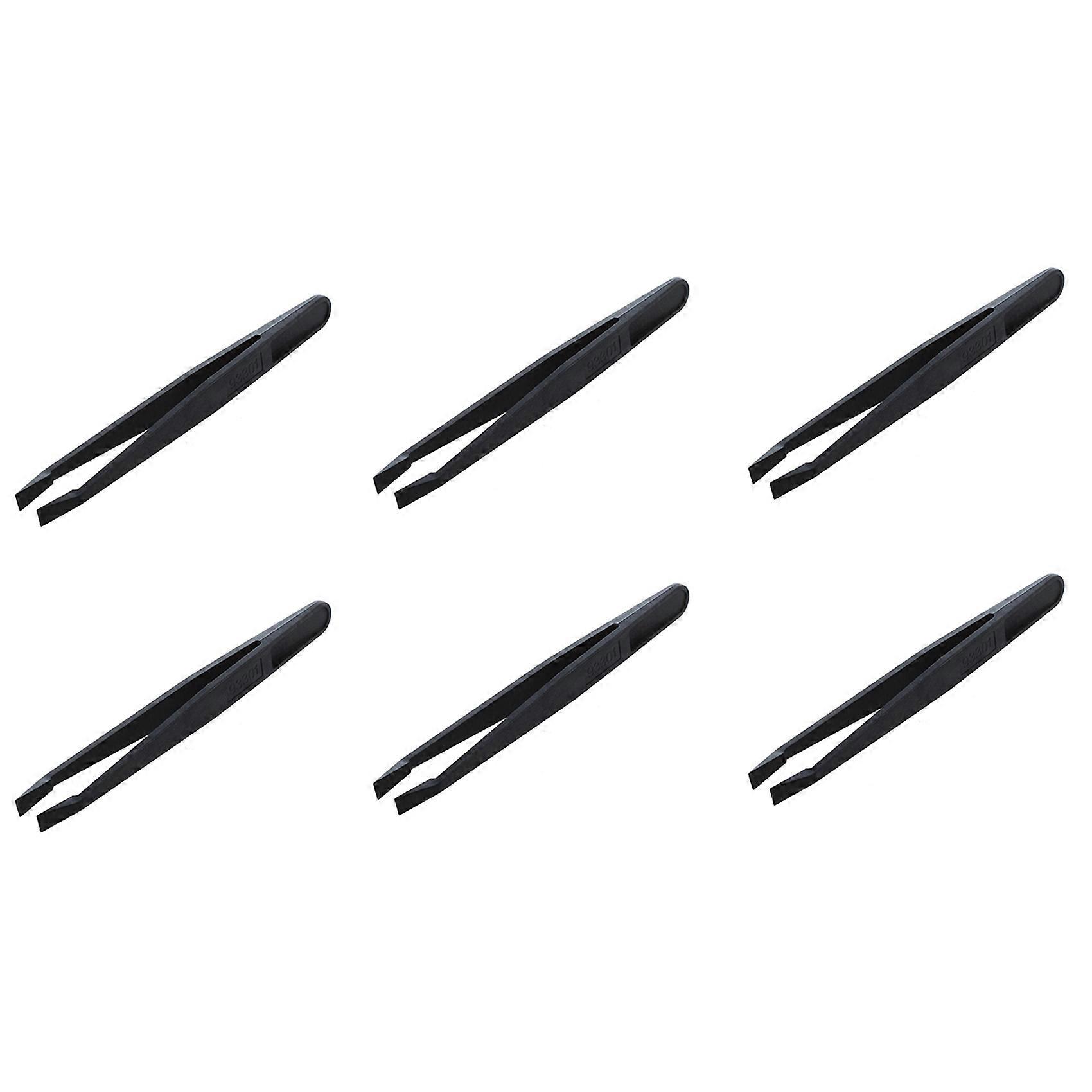 6X Manual Tool Black Plastic Flat Tip Anti-Static Tweezers