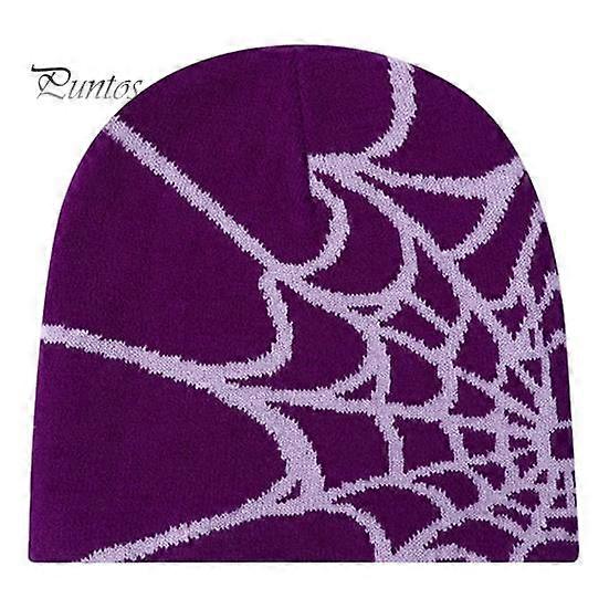 Unisex Winter Hat Spider Web Jacquard Knitted Dome Elastic Contrast Color Brimless Cold Weather Cap Cosplay Club Party Headwear