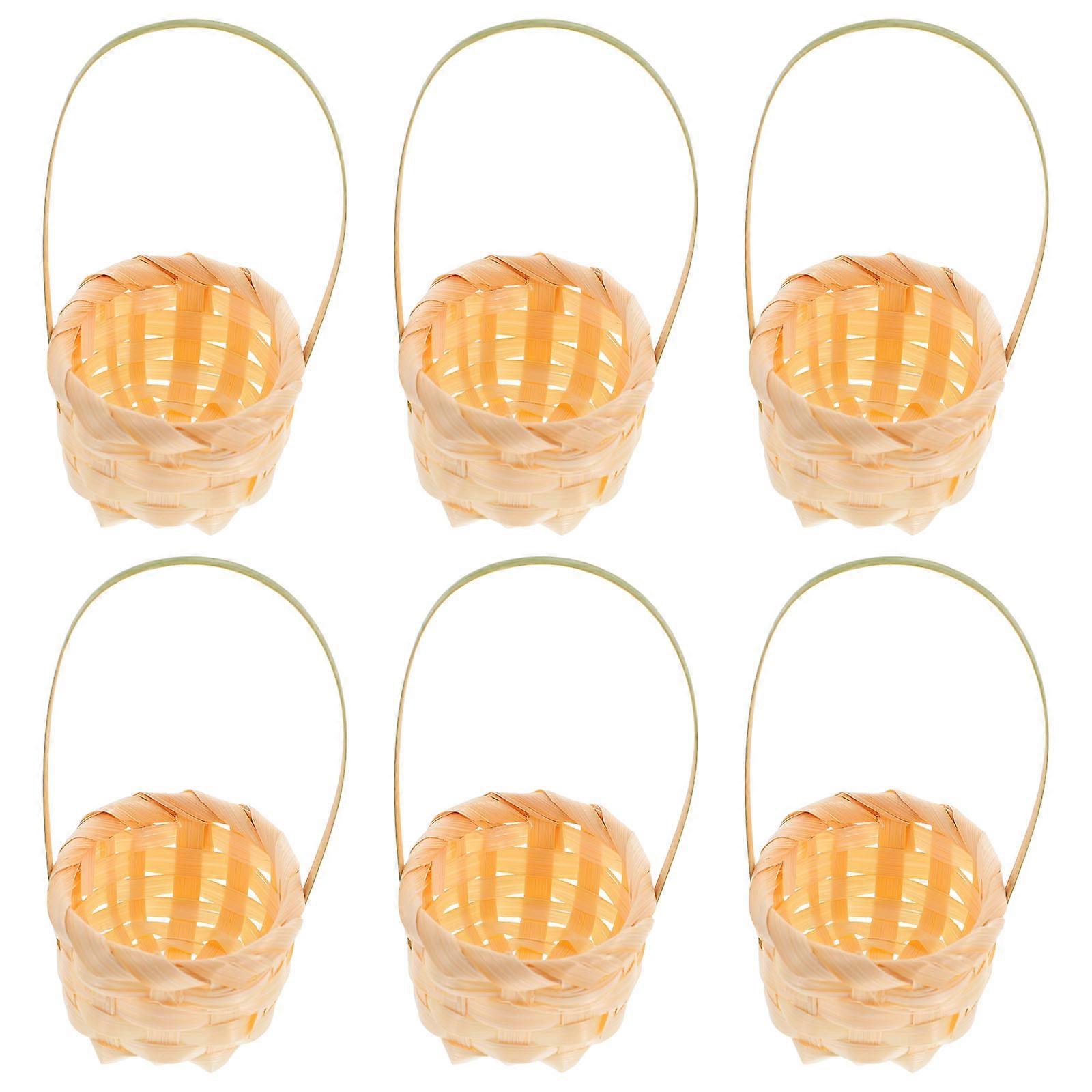 Portable Bamboo Woven Baskets with Handles for Storage Light Brown Compact Design 6 Pieces