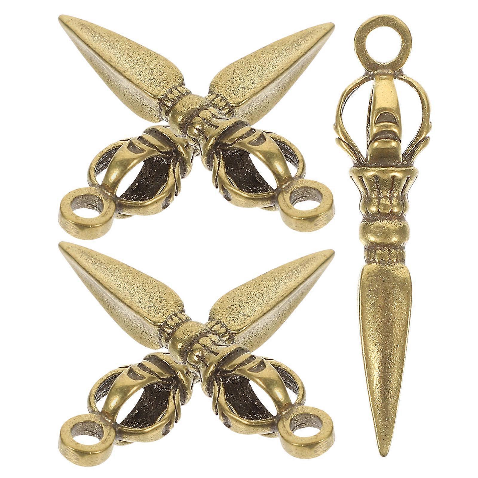 Brass Vajra Pendant for Keychains and Necklaces Golden Decorative Ornament MultiUse Size 5Pcs