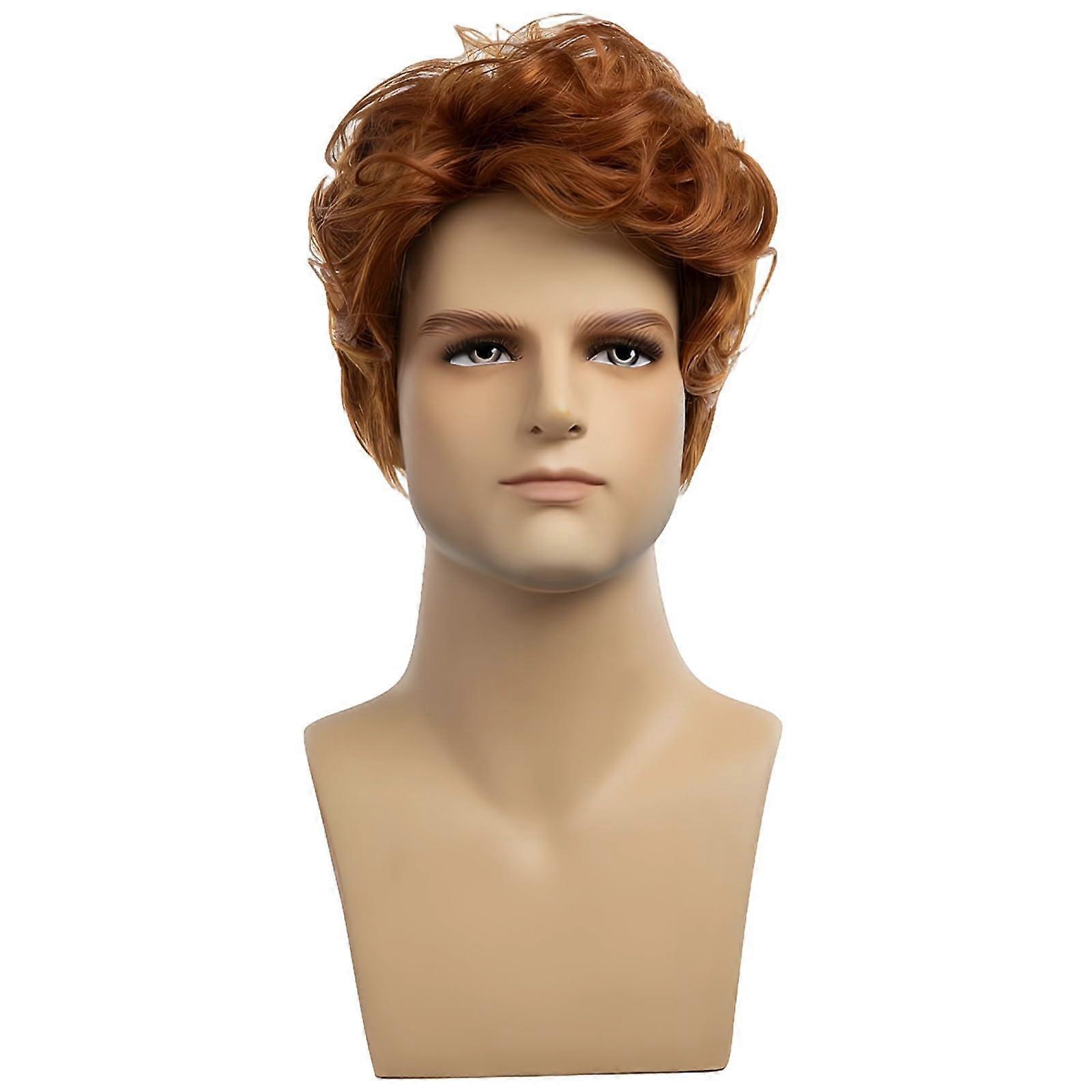 Adjustable 15.2 cm short curly wig for men, heatresistant synthetic material, for everyday and costume wear.