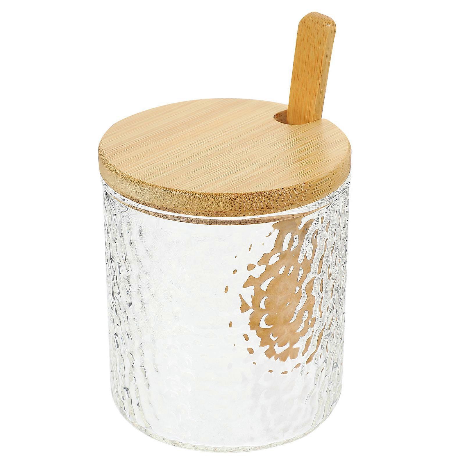 Glass Storage Jar with Spoon for Kitchen Spice Candy or Grain Storage 4-Pack Clear Transparent