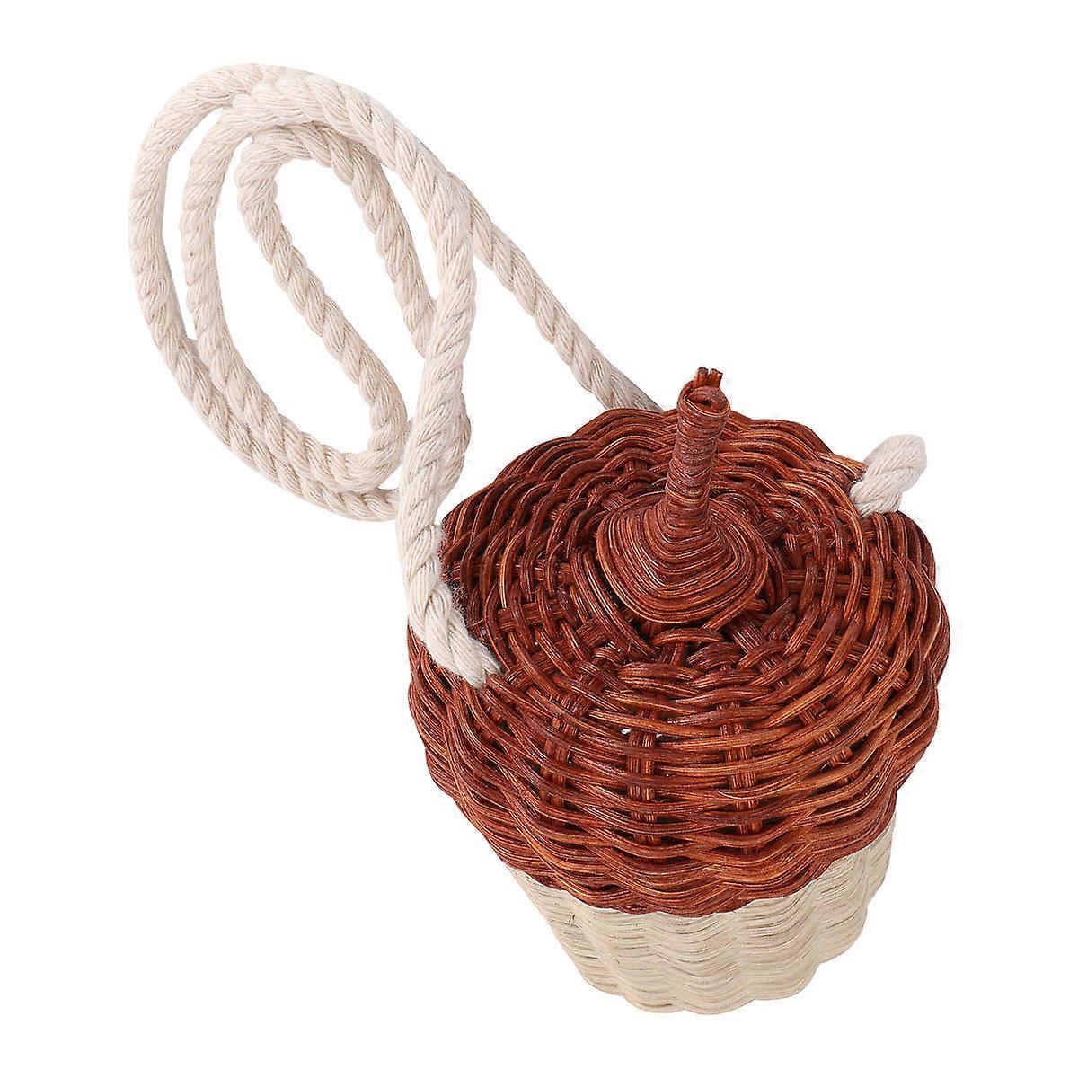 Brown Creative Crafts Bag for Kids Use Made of Plastic Mini Rattan Shaped Tote