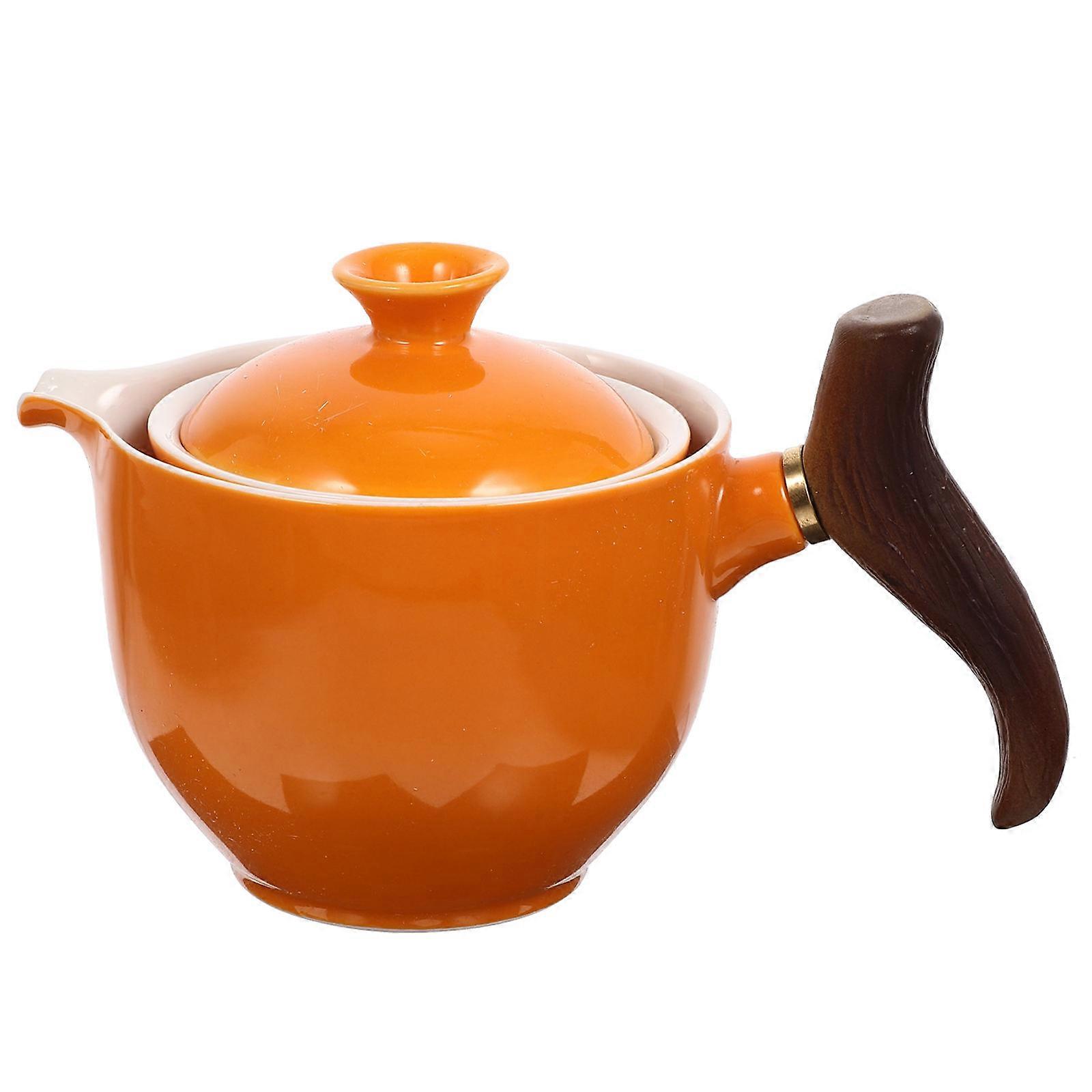Household Teapot Tea Kettle Ceramic Teapot For Tea Lovers Orange 15X9.5X11CM Practical Heat Retention 1Pack