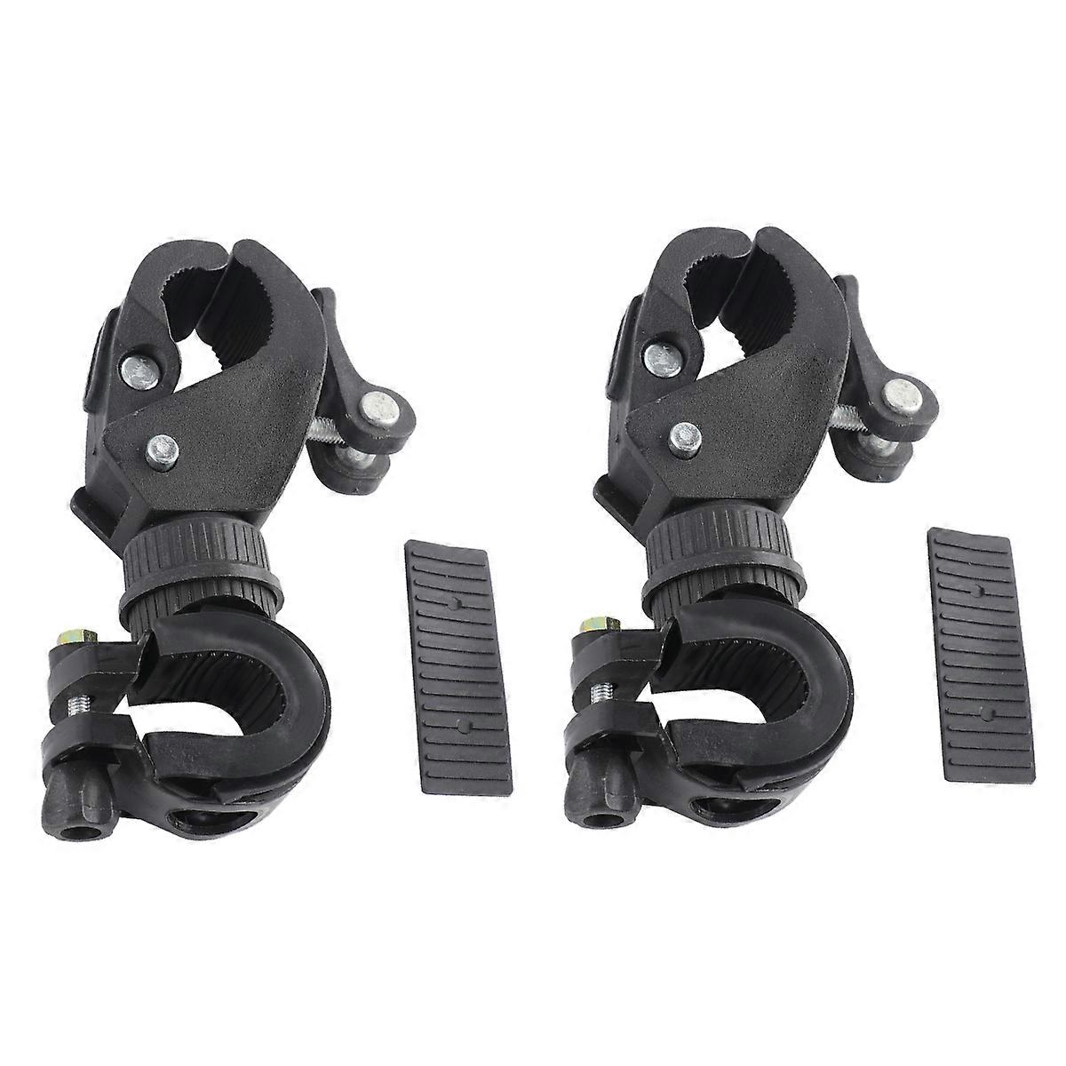 LED Flashlight Mount 2Pcs Adjustable Clamp Holder For Night Bike Riding With 360 Degree Rotatable Feature In Black