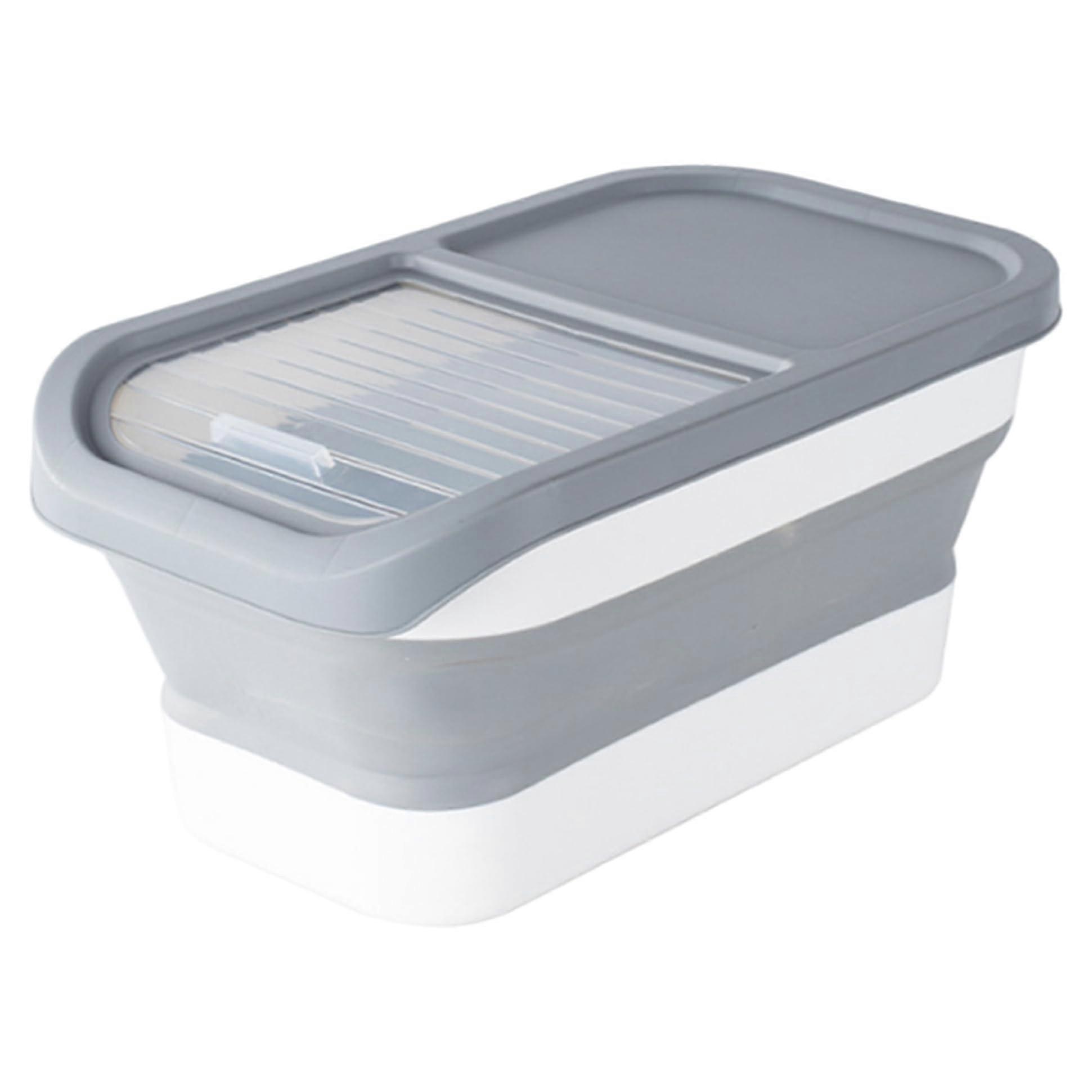Collapsible pet food storage container with sliding transparent lid, airtight bucket for dogs/cats. Ref: 7120
