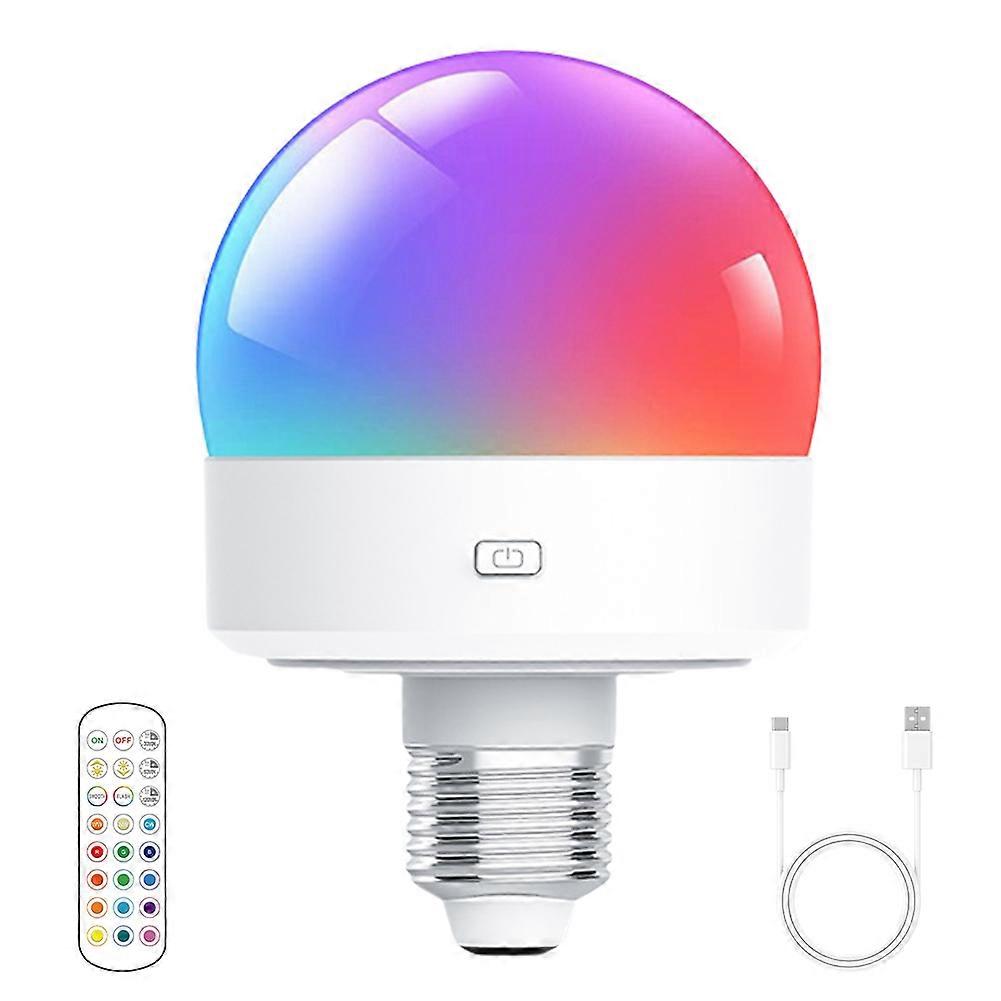  LED rechargeable light bulb, battery-powered light bulb with remote control functionality, RGB dimmable, ambiance night light