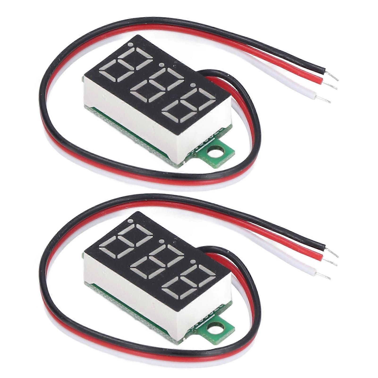 2Pcs Mini Digital DC Voltmeter LED Display Voltage Tester Meter 3 Wire Red Light 0.36in 0‑30V