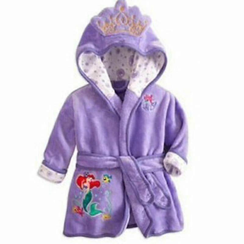 Toddler Baby Girls Cartoon Mermaid Hooded Bathrobe Robe Warm Soft Peluche Pajamas Sleepwear Housecoat