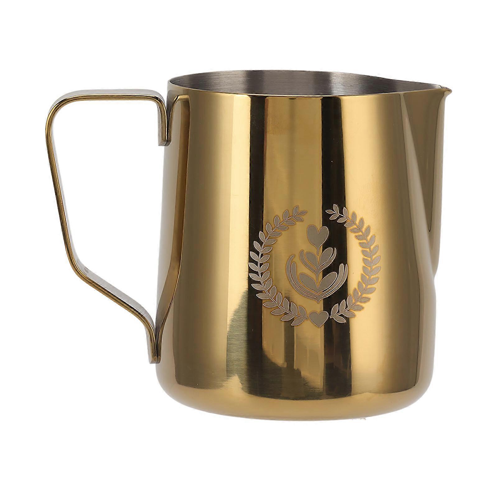 Milk Frothing Pitcher, 350ml Stainless Steel Pitcher, Steaming Cup with Scale for Coffee Making, Gold