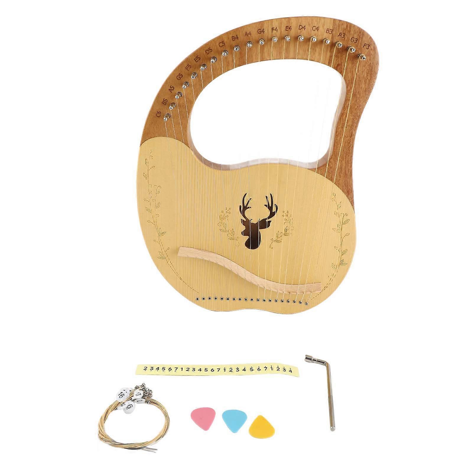 19 String Lyre Harp Portable Wooden Resonance Box String Instrument with Tuning Wrench and Picks for Beginners Professionals