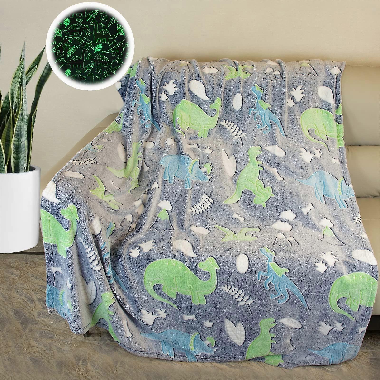 Glow In The Dark Dinosaur Blanket 130 x 150 cm, Super Soft Plush Fleece for Boys and Girls, Bed and Sofa Use